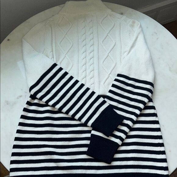 Talbots White and Navy Striped Turtleneck Sweater - Picture 4 of 6